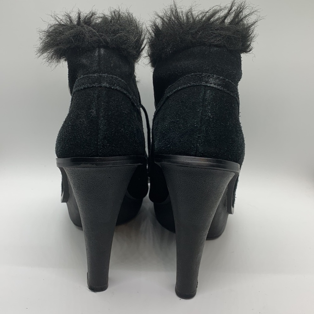 Michael Kors Suede Carlie Fur Lace Up Heeled Booties Black Size 7M - Picture 4 of 6